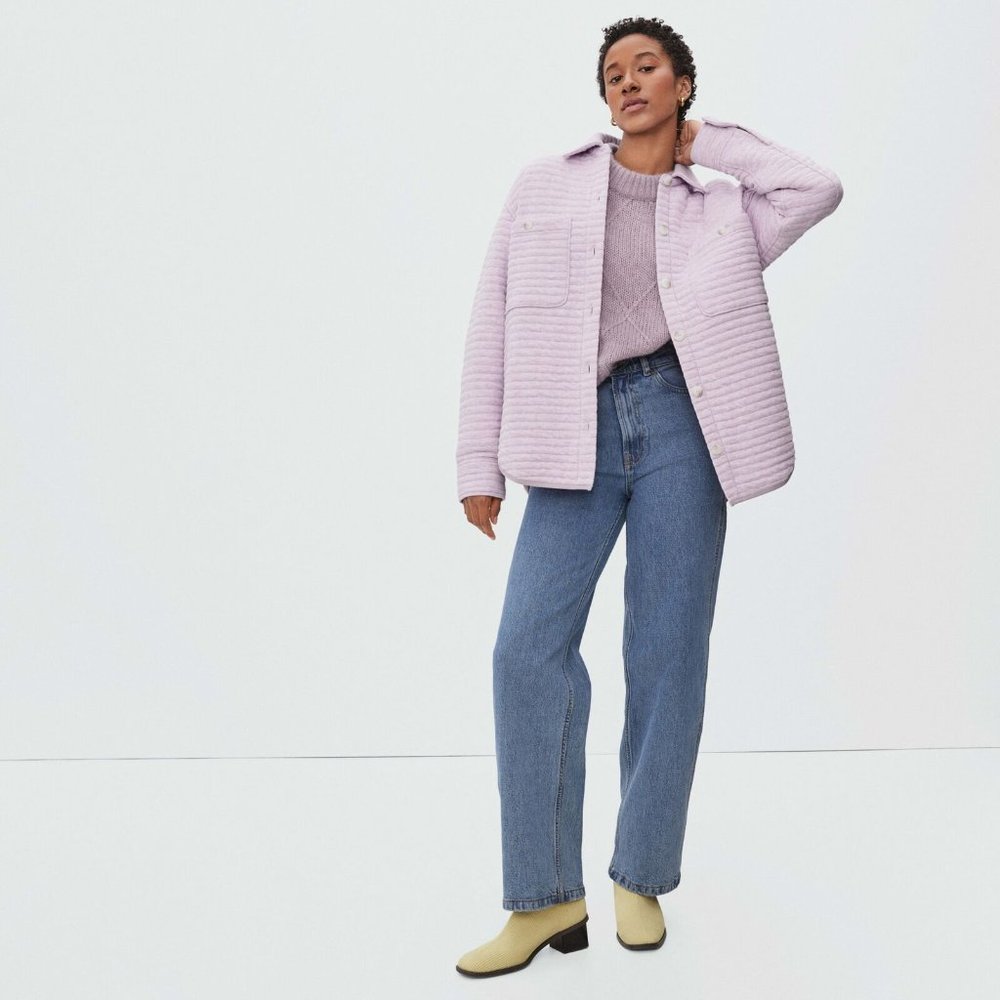 EVERLANE Organic Cotton Quilted Shirt Jacket Shacket Lavender Purple, L Large